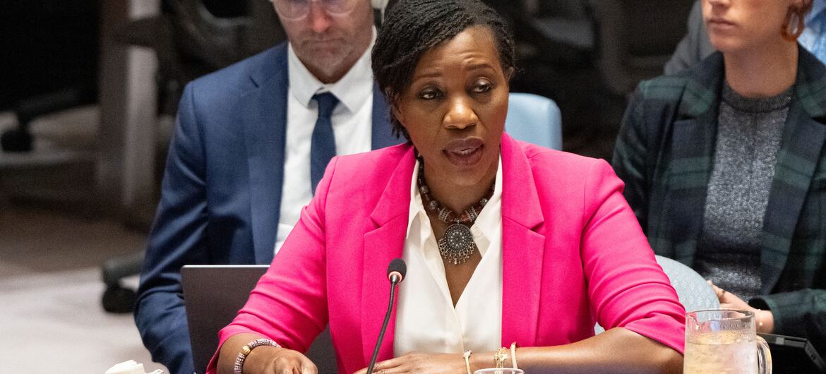 UN official Edem Wosornu speaks at a Security Council briefing on the humanitarian situation in Syria.